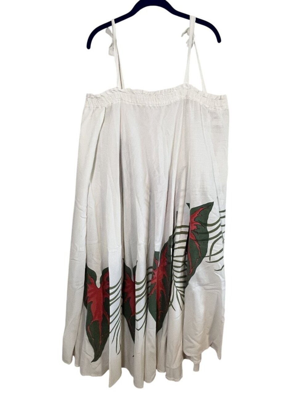 Vintage Hawaiian Tropical Tank Dress L Resort 70s Sundress Hand Paint Botanical